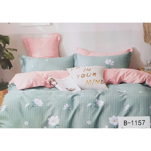 Komplet Pościeli z Bawełny satynowej 200x220 delikatne kwiaty na mięcie